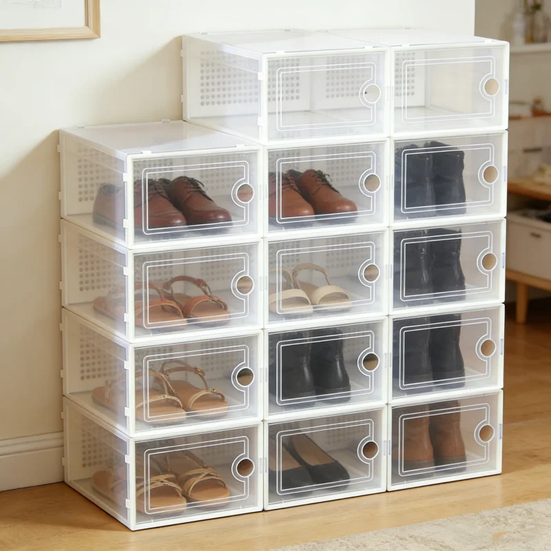 

Thickened Clear Shoe Storage Boxes Stackable - Foldable Front Opening Shoe Organizer with Ventilation Holes Used for Home