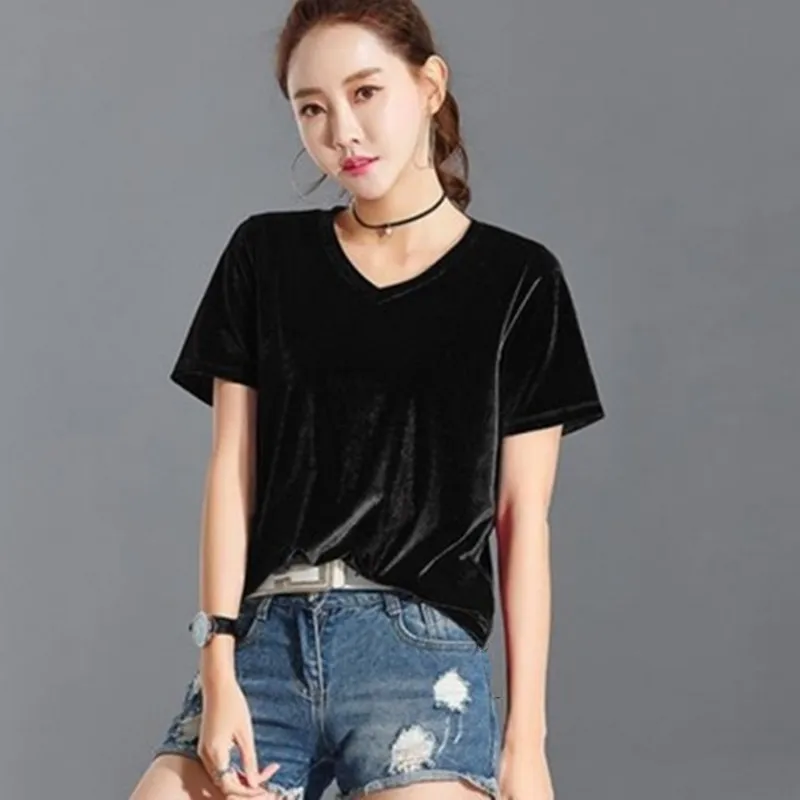 Women Velvet Blouses short Sleeve V-neck Blusas 2024 Summer Sexy Velour Shirts Blusas Top velour Blouse blusas mujer de moda