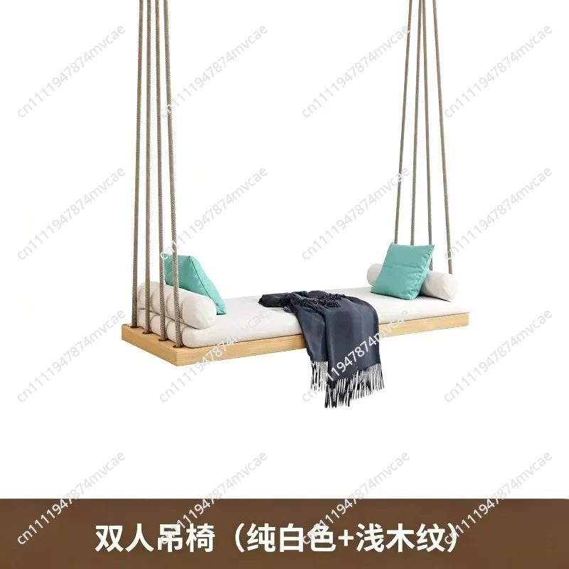 Outdoor Swing Chair,Balcony Solid Wood Hanging Basket,Indoor Ceiling Cradle Chair,Double&Single Seating Swing for Home Garden