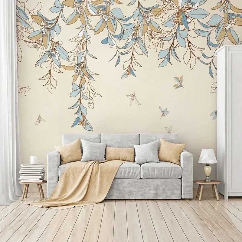 Custom Mural Nordic Pastoral Hand Drawn Plant Leaves Flower Photo Wallpaper Living Room TV Home Decor Wall Cloth Papel De Parede