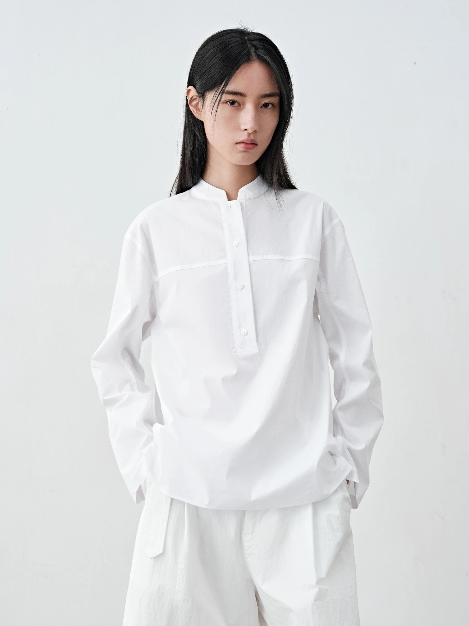 

Белая рубашка Day Shirt Haverice Restaurant в повседневном стиле, свободного кроя, из хлопка, с длинными рукавами, с воротником-стойкой, женская модная одежда, весенняя коллекция