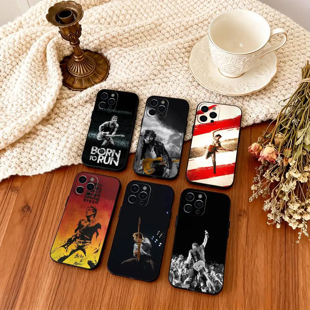

B-Bruce S-Springsteen Phone Case For iPhone 17,16,15,14,13,12,11 Plus,Pro Max,Soft Silicone Black Cover