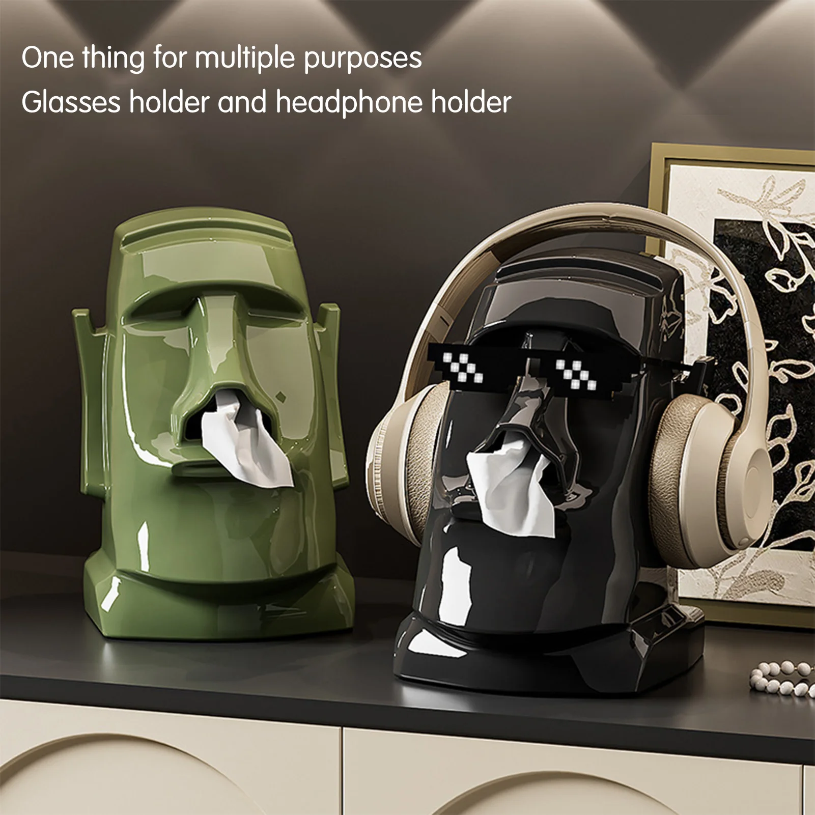 

Creative Tissue Boxes Desktop Plastic Tissue Box For Living Room Bathroom Use Multifunctional Gypsum Head Earphone Glasses Stand