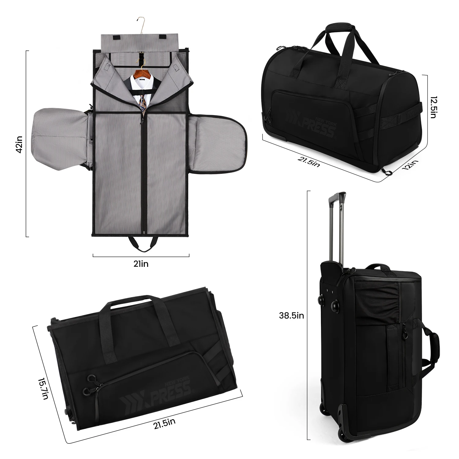 Rolling Garment Duffle Bag Garment Bag Waterpoof Carry On Garment Bag Convertible Duffel Bag for Business & Travel w/Wheels