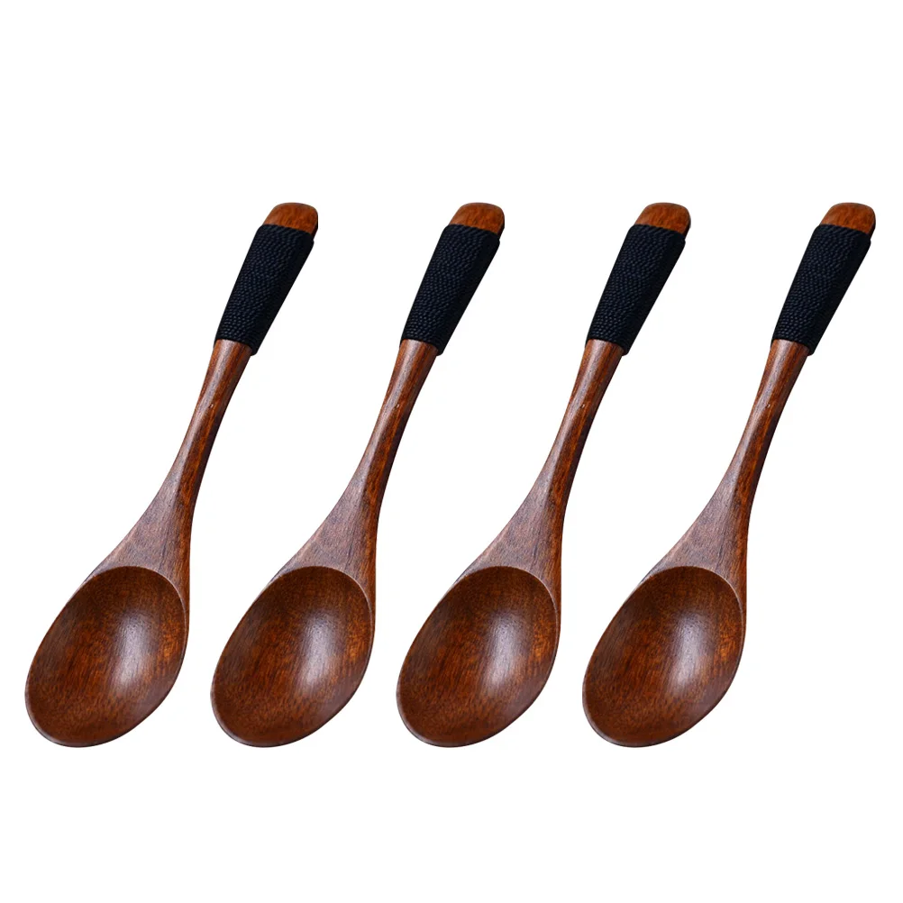 

4 PCS 's Wooden Spoon Serving Utensils Soup Spoons Small Bamboo Tableware