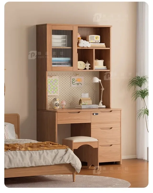 Oak all solid wood desk bookshelf integrated children's learning modern simple study table Nordic bookcase with drawers