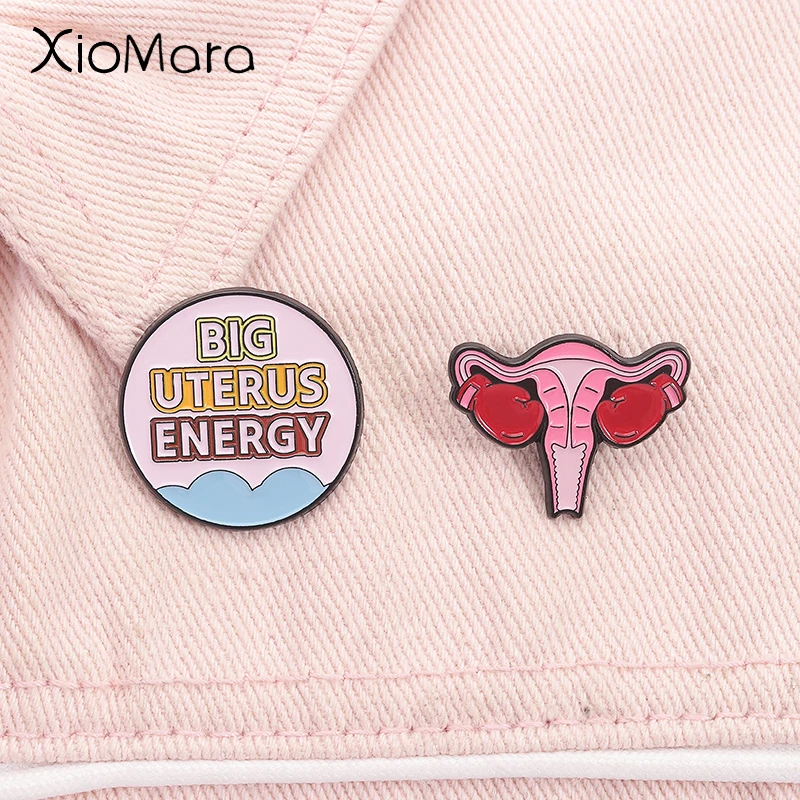 Big Uterus Energy Feminist Enamel Pin Fight For Rights Boxing Glove Brooches Lapel Backpack Badge Jewelry Gift For Women Friends