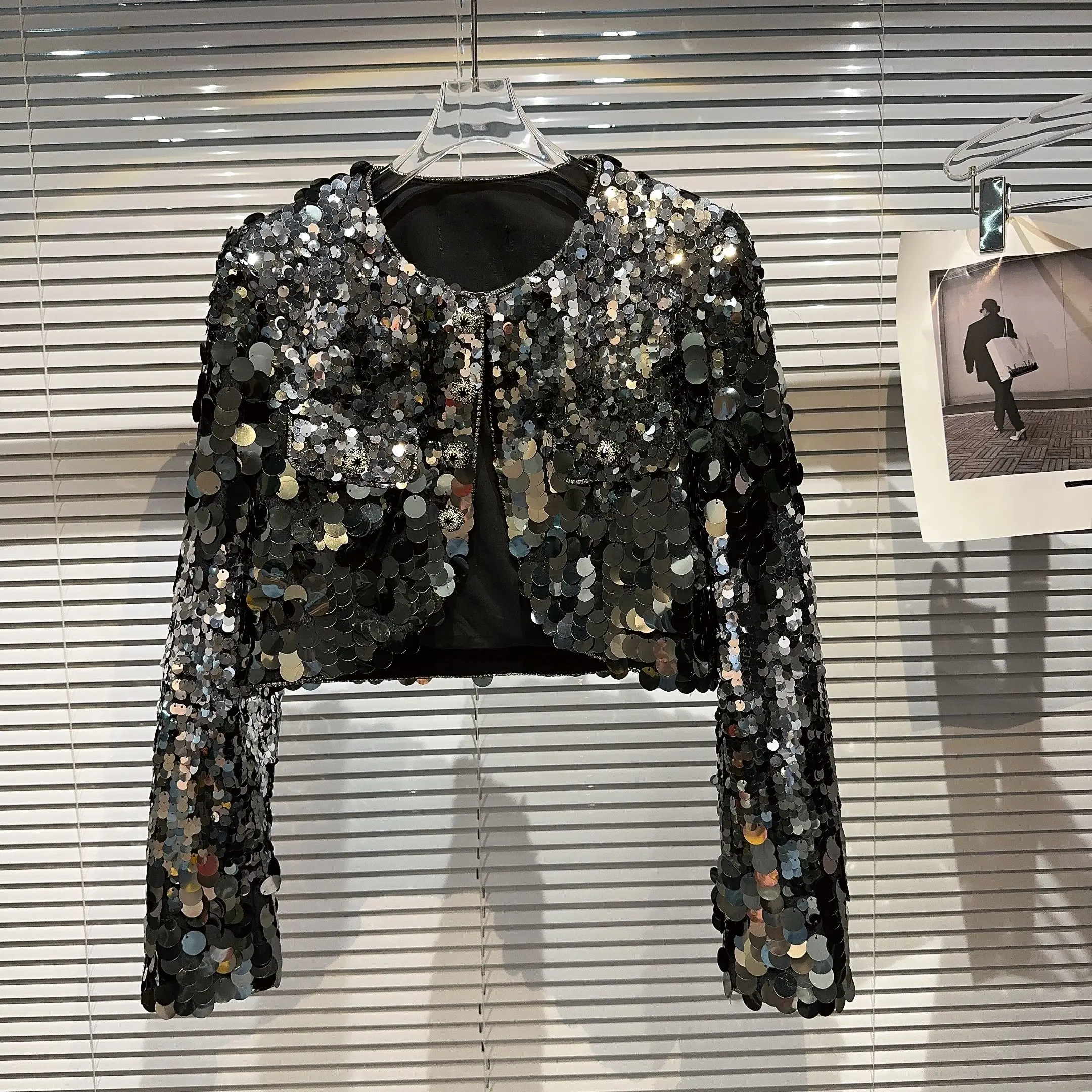 Inig paillettes adient lourd oulder Pad ort Jaet Street Sle automne nouveauté Faionable haut vêtements pour femmes