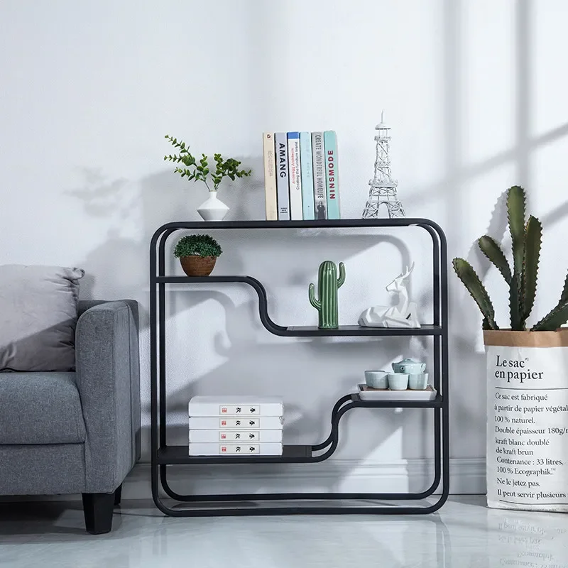 Nordic multi-layer floor-standing entryway cabinet, modern living room iron foyer counter, partition table, storage rack