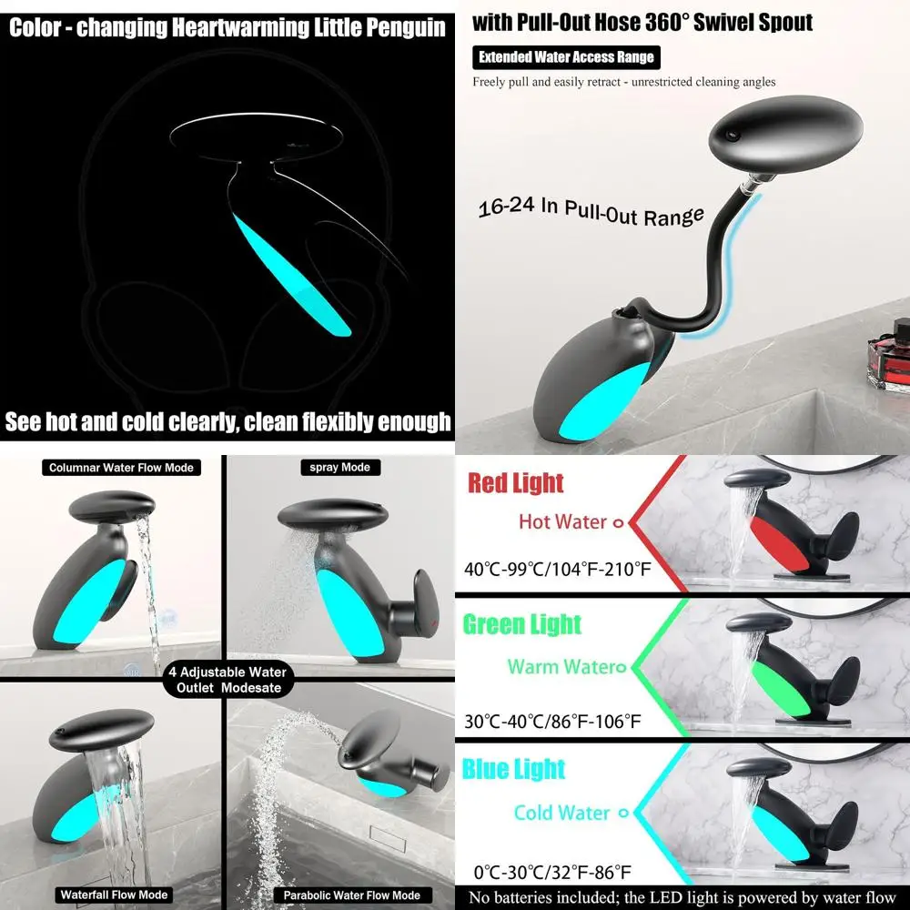 

4-Mode LED Bathroom Faucet with 360° Rotating Sprayer, Stainless Steel Smart Basin Sink Mixer Tap featuring Waterfall Spray