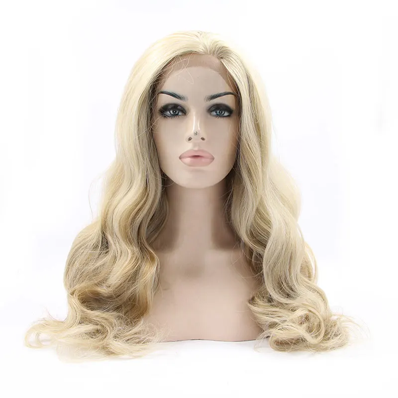 

Bombshell Blonde Mix Brown Loose Wave Synthetic Lace Front Wig Glueless High Quality Heat Resistant Fiber Hair For Women Cosplay