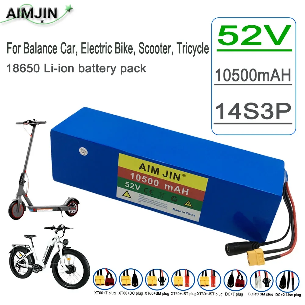 

NEW 52V 14S3P 10500mah 18650 1000W Lithium Battery for Balance Car, Electric Bike, Scooter, Tricycle (with Bms 58.8V Charger)