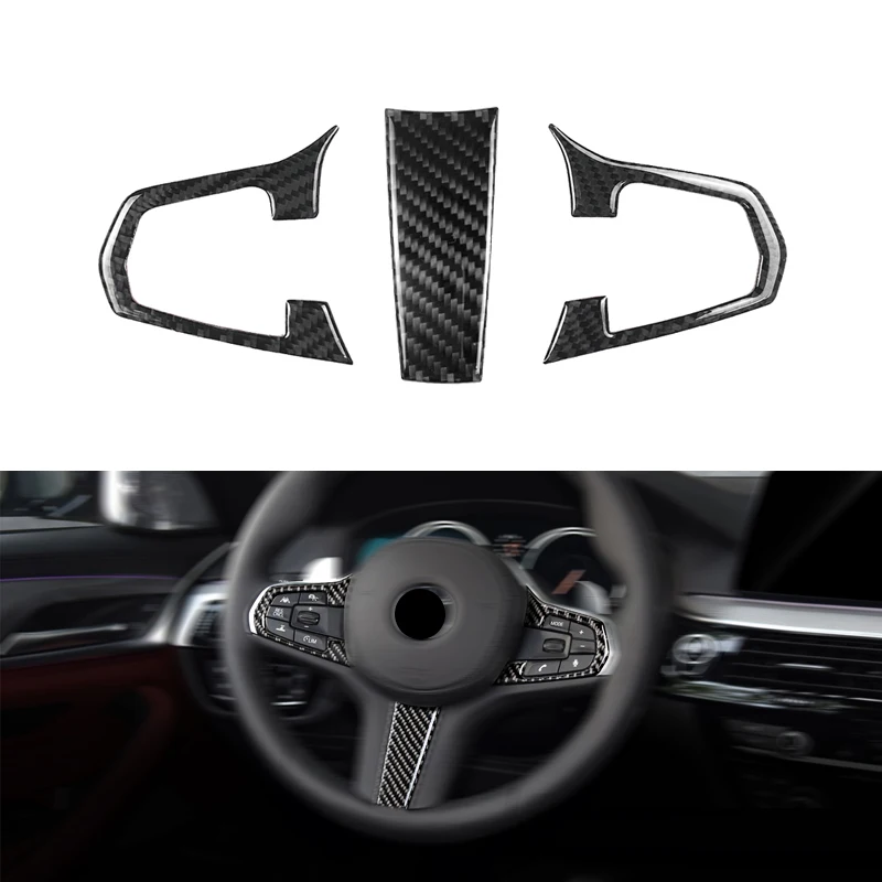 

Car-Styling Real Carbon Fiber Car Steering Wheel Button Cover Protection Trim For BMW 5 Series G30 G38 X3 G01 G08 Accessories