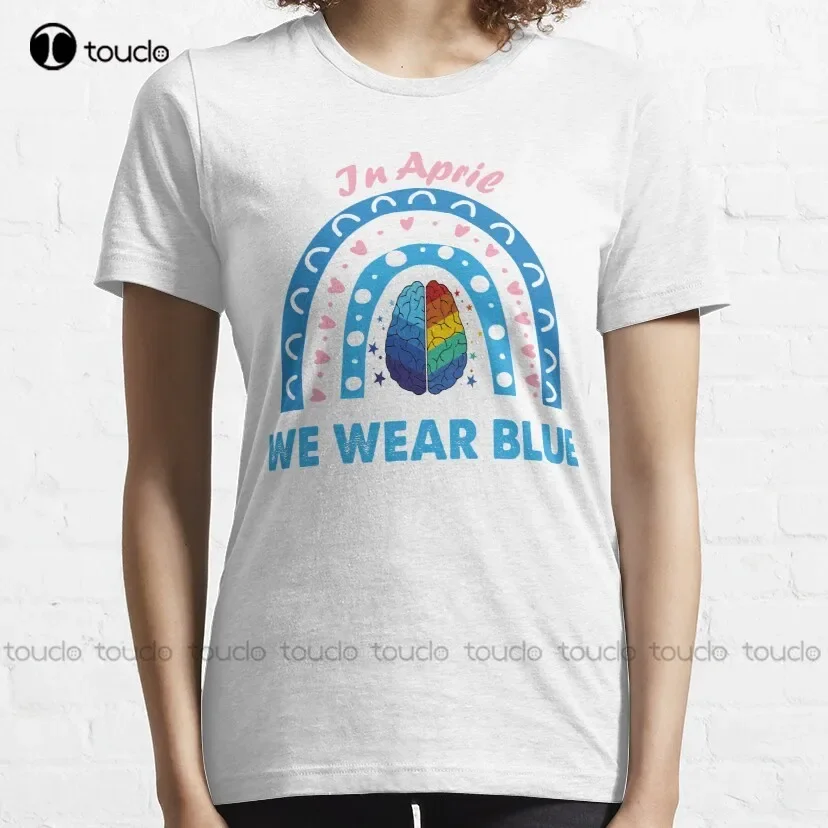 In April We Wear Blue T-Shirt Men'S Shirts Casual Women Shirts Custom Unisex Tee Digital Printing Breathable Cotton Hip Hop Tee