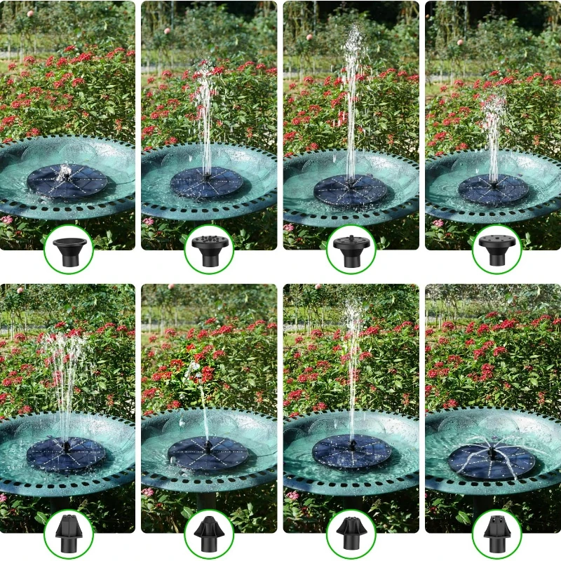 4W Solar Fountain Bird Pond with 60 LED Lights, 2000mAh Battery Solar Fountain Water Pump for Garden Patio Ponds