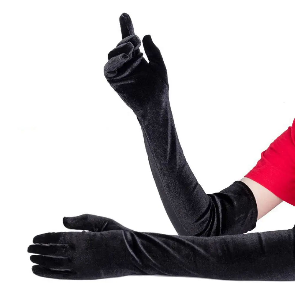 ถุงมือกำมะหยี่ยาวสำหรับงานแต่งงาน งานเลี้ยง งานคอสเพลย์  สำหรับผู้หญิง  แบบยืดหยุ่น  สง่างาม  เหมาะสำหรับฤดูใบไม้ร่วง  ถุงมือสำหรับพิธีการ