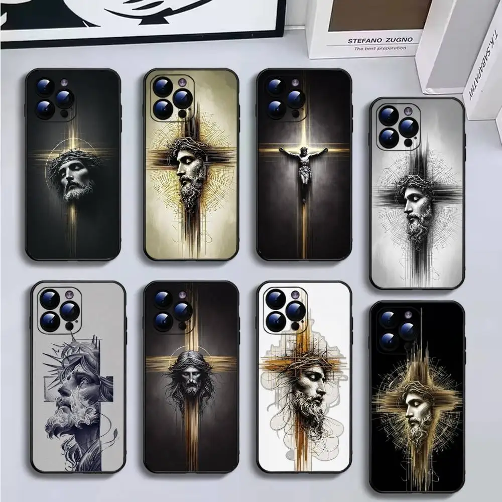 

Jesus cross elements Phone Case For iPhone16,15,14,13,12,11 Plus,Pro Max,XS,X,XR,SE,Mini,8,7,Soft Black Cover