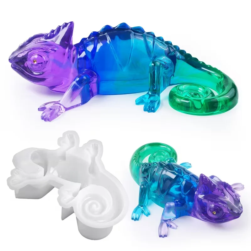 Molde líquido de resina DIY para epoxi de cristal, estatuilla de reptil de lagarto que cambia de Color, molde de silicona para espejo