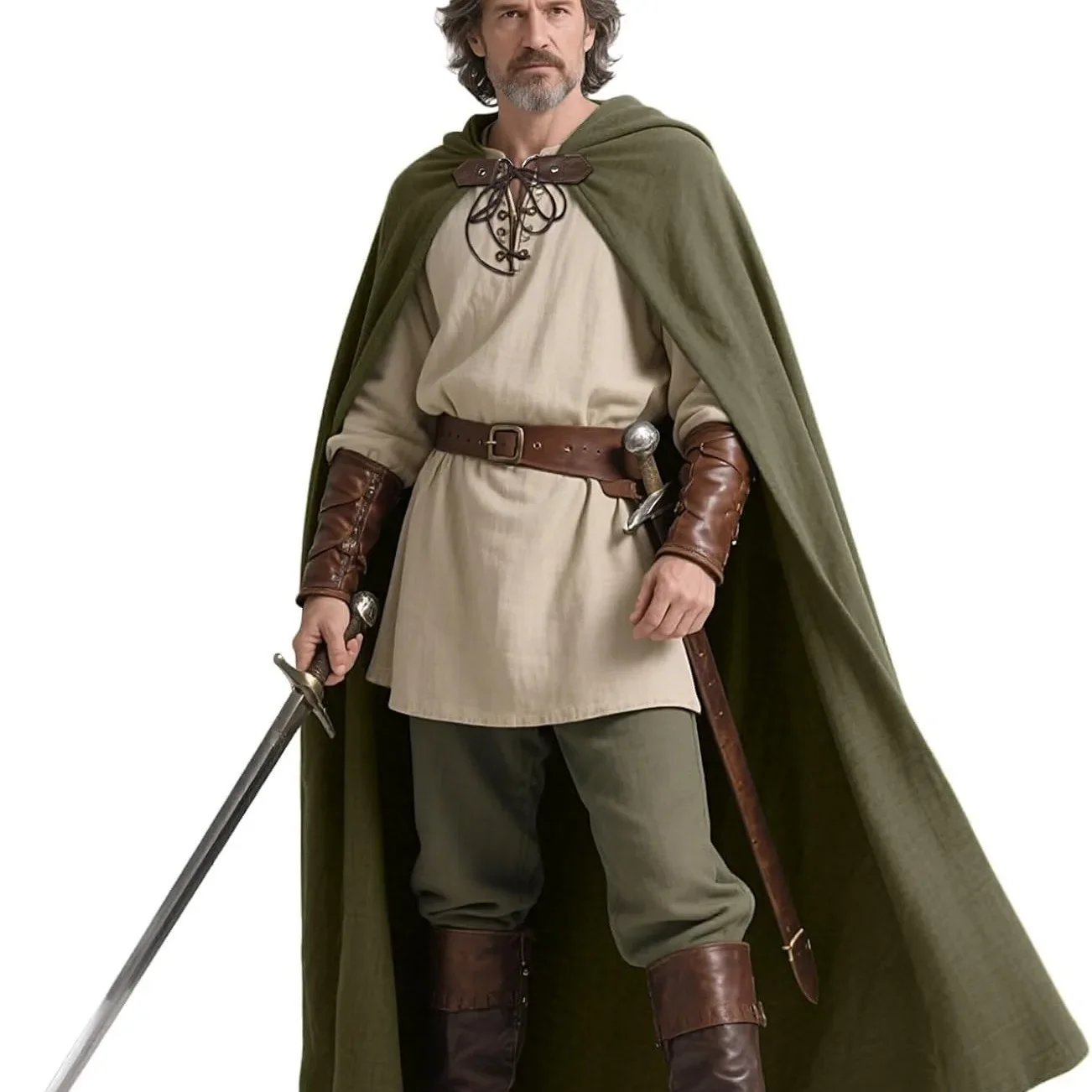الرجال القرون الوسطى الحارس الكتان كيب فايكنغ شال طويل عباءة لجميع القديسين الكبار مقنعين القراصنة تأثيري حلي الرأس #1