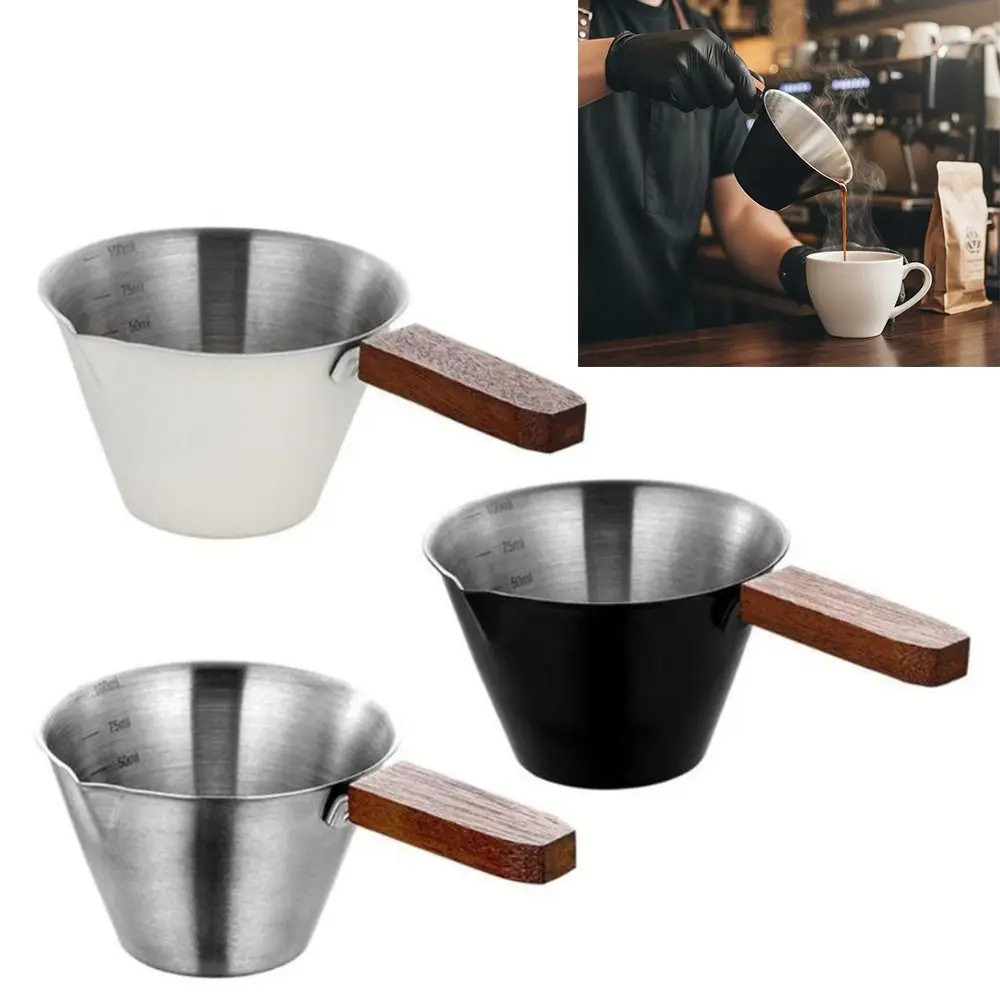 100ML Espresso Measuring Cup Stainless Steel with Wood Handle Coffee Extraction Cup with Scale Coffee Pouring Cup Coffee Bar