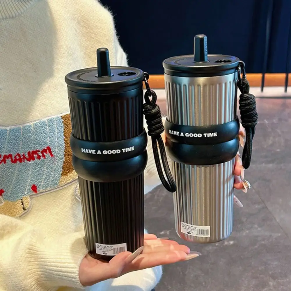

Portbale 710ML Straw Vacuum Cup 316 Stainless Steel With Lifting Rope Thermal Water Bottle Cold&Hot Leakproof Coffee Cup Outdoor