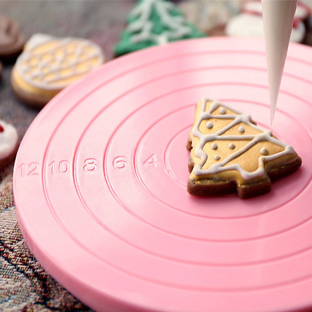 Christmas DIY Cake Rotary Table Mini Plastic Fondant Cake Turntable Revolving Platform Round Cookie Stand Rotating Kitchen Tools