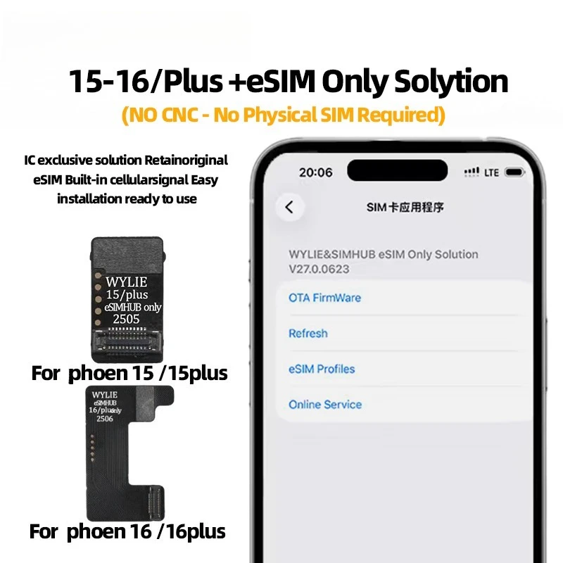 WYLIE US Version ESIM Conversion No Hardware Modification Easy Installation For Phone 15 15 Plus 16 16 Plus Repair Tool