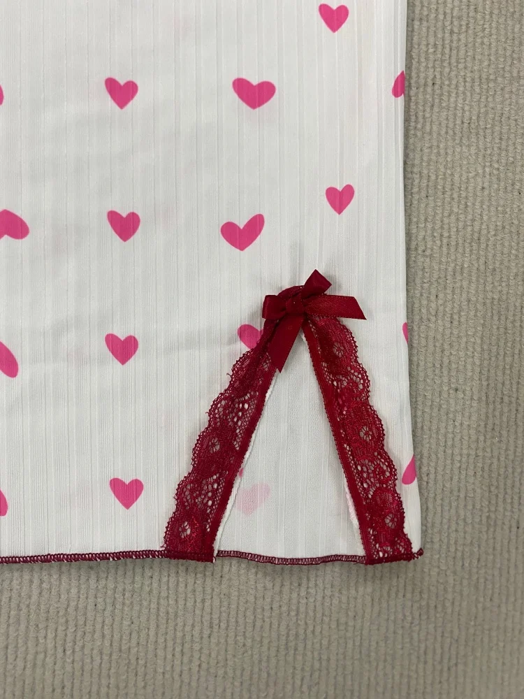 فستان بفتحة كتلة ألوان مطبوعة على شكل قلب مع زخرفة من الدانتيل وتفاصيل فيونكة بدون أكمام فستان سهل الارتداء للنساء وصل حديثًا #4