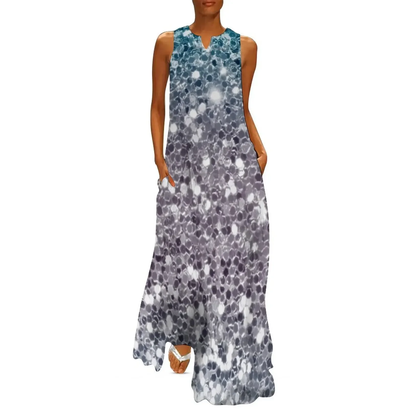 

Print of Silver Disco ball disco fever boogie dance 70s club disco party silver checkered Long Dress