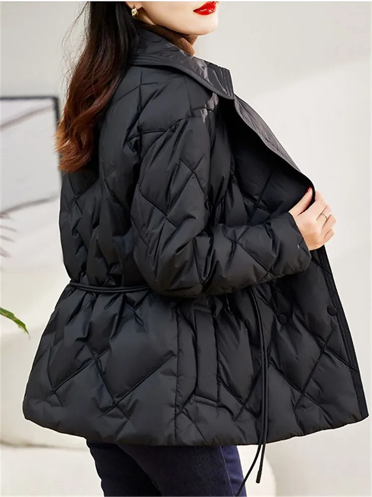 Chaqueta acolchada de algodón con cuello de traje para mujer, Parkas cortas ajustadas de manga larga de alta calidad, prendas de vestir exteriores, invierno, 2024