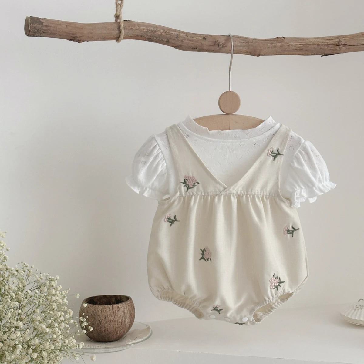 Summer Children Loungewear Newborn Outfit Set Fashion Boys Girls Clothes Flower Print Suspender Pants Sleeve Jumpsuits 2Pcs/set