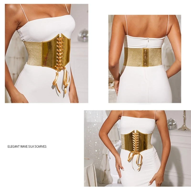 Ceinture élastique pour robe, Corset doré, ceinture dorée pour femmes, y2k, sous le buste, large, ceinture serrage à