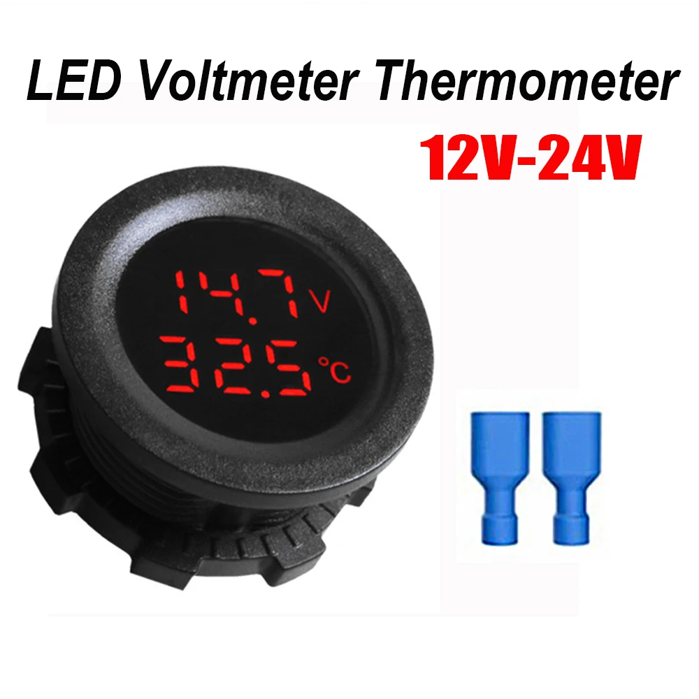 

Car Round Temperature Voltmeter 12-24V Auto Voltage Meter Display Digital Measurement for Car Motorcycle Boat Thermometer