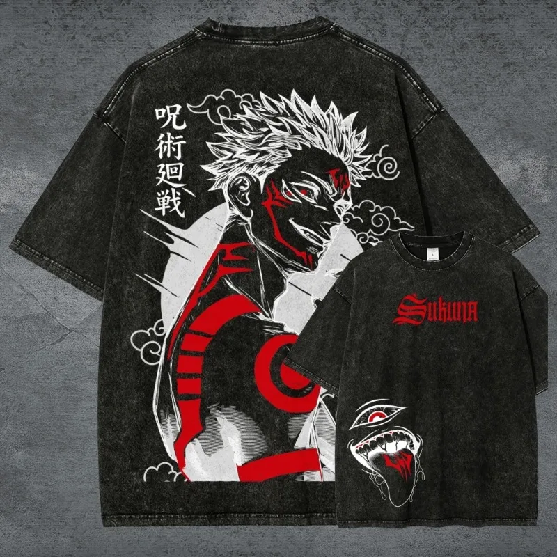 

Футболка с принтом в стиле манги Curse Warrior, мужская футболка в стиле Y2K, летняя новинка в стиле аниме, унисекс