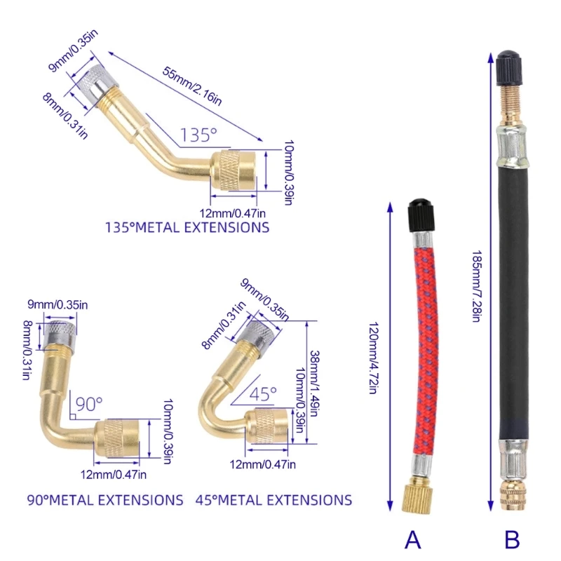 Car Valves Flexible Rubber Tyre Valves Extension Coppers Valves Adapters Valves Stem Extenders Tyre Valves Extension Adaptors