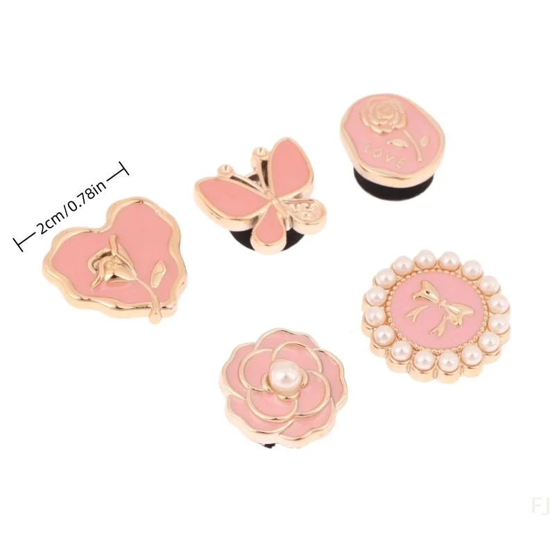 [YU]1Set Pink Shoe Charms Set Creative DIY Shoe Flower Diamond Butterfly Pearl Flower Detachable Buckle Girls Shoe Decoration