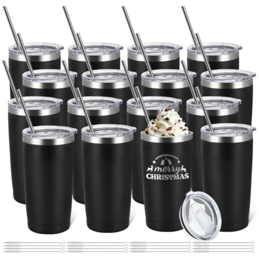 

16 Pack Stainless Steel Tumbler Bulk Insulated Vacuum Travel Mug Powder Coated Coffee Mug Gift for Laser Engrave 20oz Black