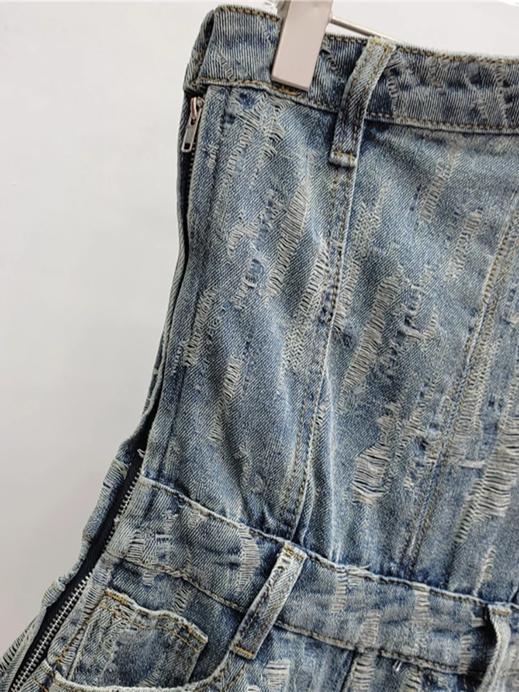 

Faionable Spicy Girl Design One-Piece Overalls Women's Summer Slimming High Waist Wide Leg Denim Overalls ort Pants