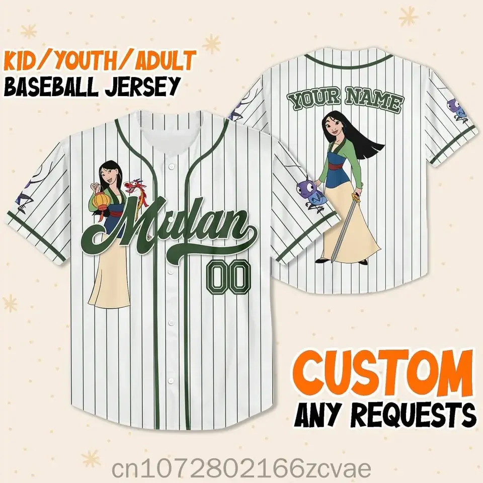 2024 New Disney Mulan  Baseball Jersey Outdoor Sports Style Casual Jersey Men's and Women's Custom Name T-shirt