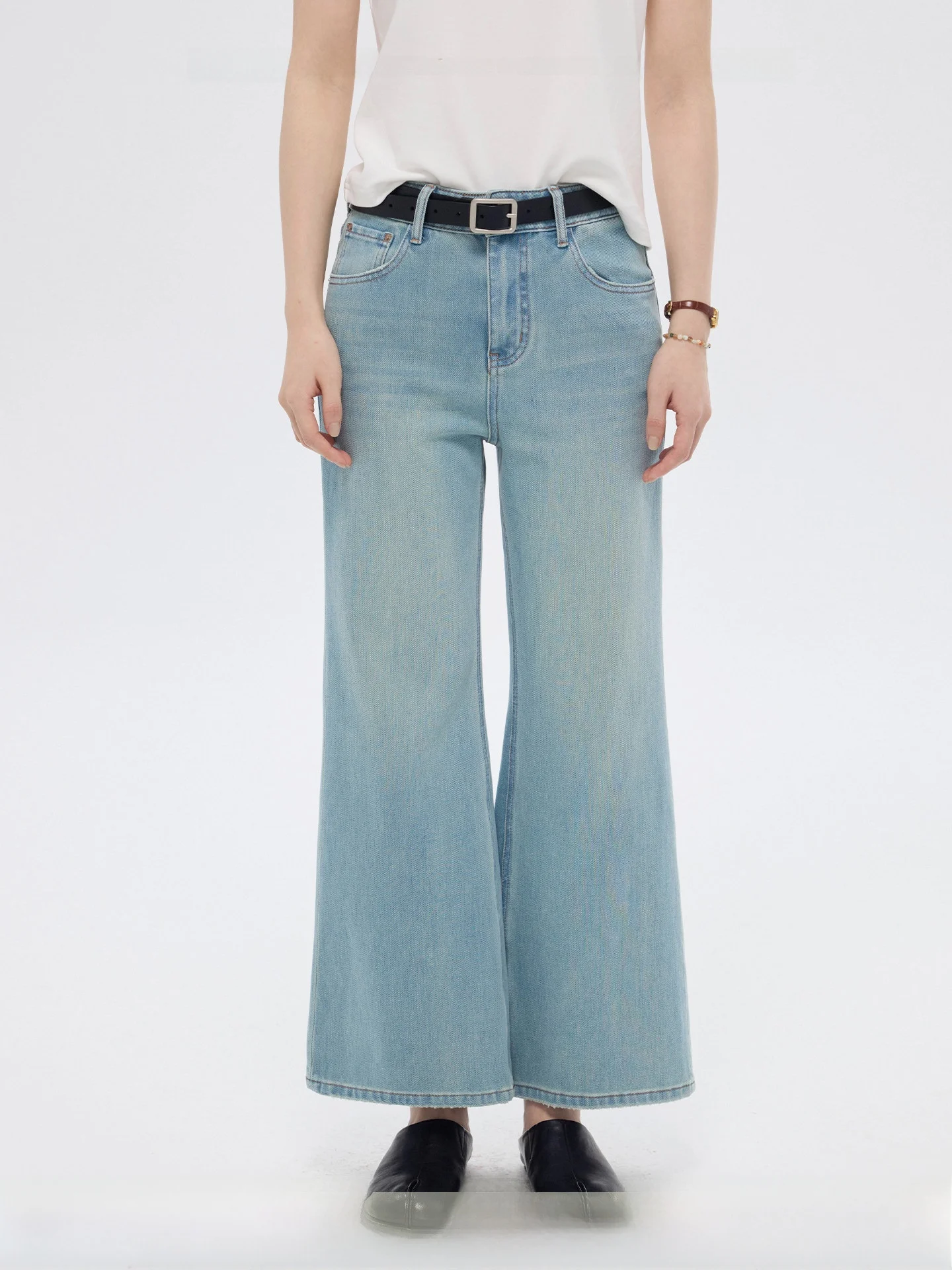 

Washed Vintage Light Blue Jeans High Waist Slim Straight Leg Bell Bottoms Women's Fashion Cotton Blend Comfortable Fit Jeans