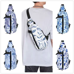 Sac de poitrine à motif floral bleu pour hommes et femmes, sac à bandoulière oblique, carillon à la mode, initié au sport et aux loisirs