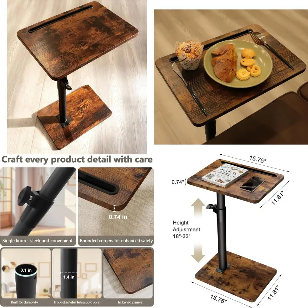 

Rotating Adjustable Height Sofa Armrest Table for Compact Spaces - Multipurpose Snack Side Table Suitable for Couch, Bed, or Cha