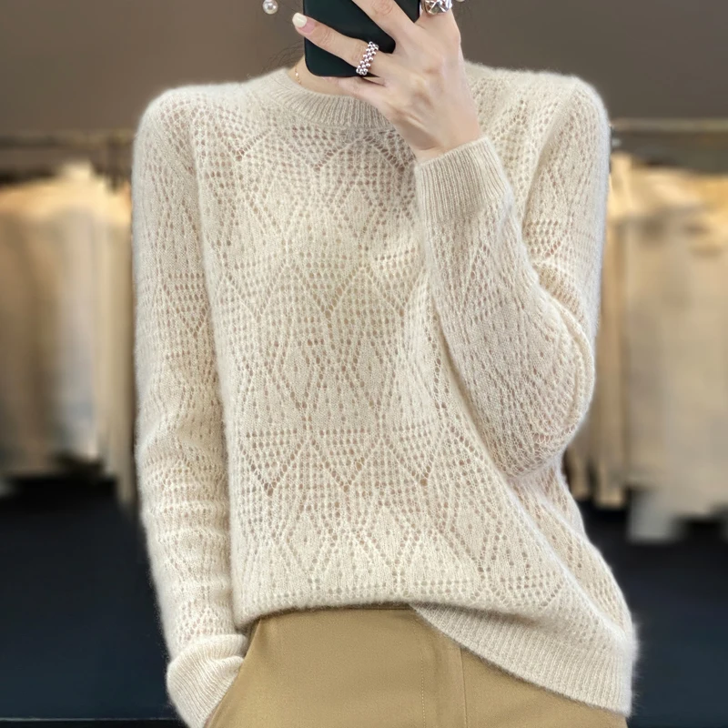 Women\'s Clothing 2023 Spring New Knitted Pure Wool Top Round Neck Wispy Pullover Korean Fashion Luxury Ladies Cashmere Sweater