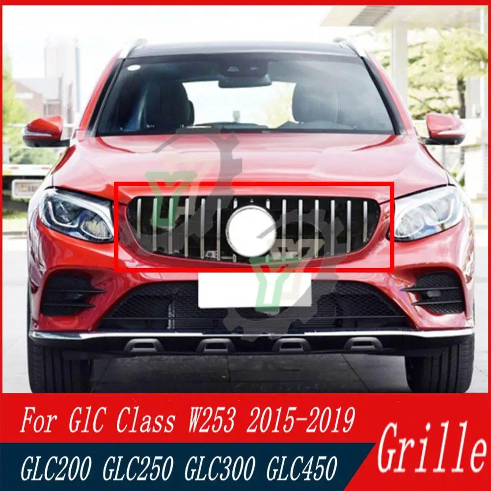 

For Mercedes Benz GLC Class W253 X253 2015-2019 GT Style Front Bumper Upper Grille Racing Grill 2016 2017 2018