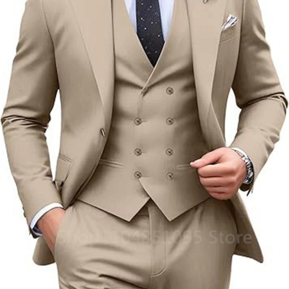 

Elegant pink slim-fit three-piece suit for men, groom's formal wear, graduation ball formal wear, men's party suit, business sui