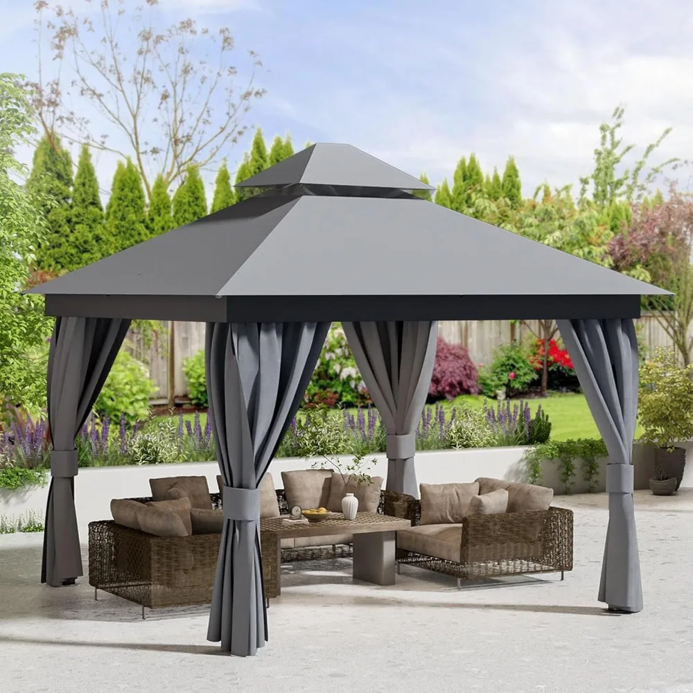 

Outdoor Patio Gazebo - Heavy Duty Party Tent & Shelter with Double Roofs, Outdoor Steel Frame Gazebo with Mosquito Net
