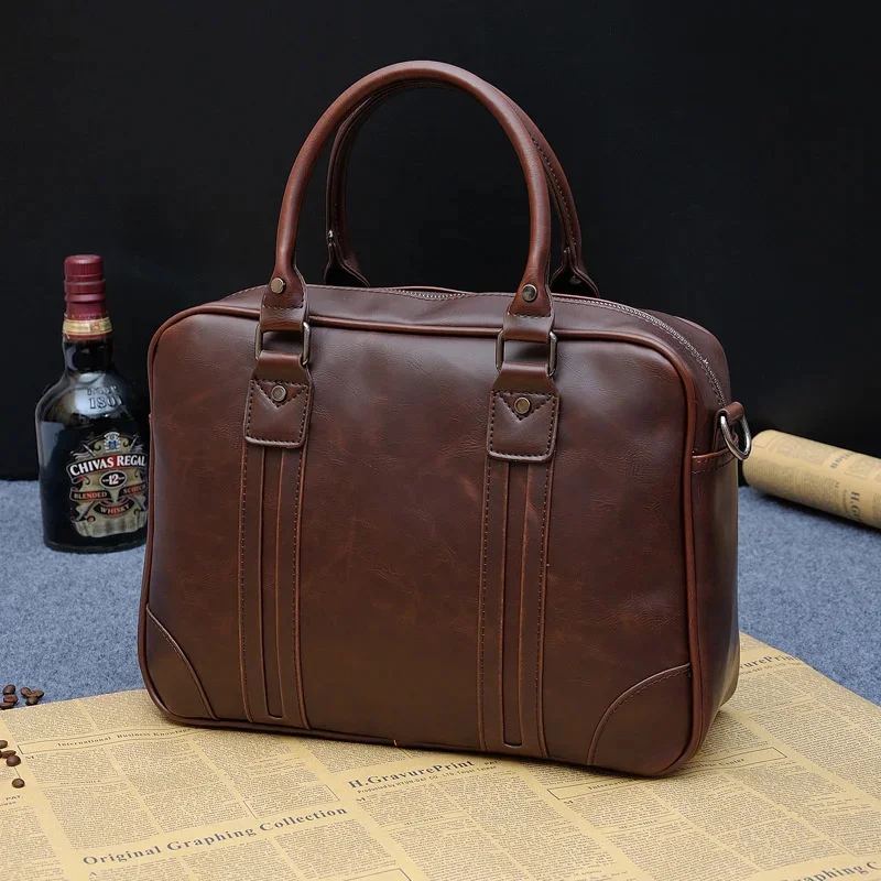 Vintage Large Capacity Briefcases Men Luxury PU Leather Handbag Document Business Male Crossbody Shoulder Office Laptop Bag