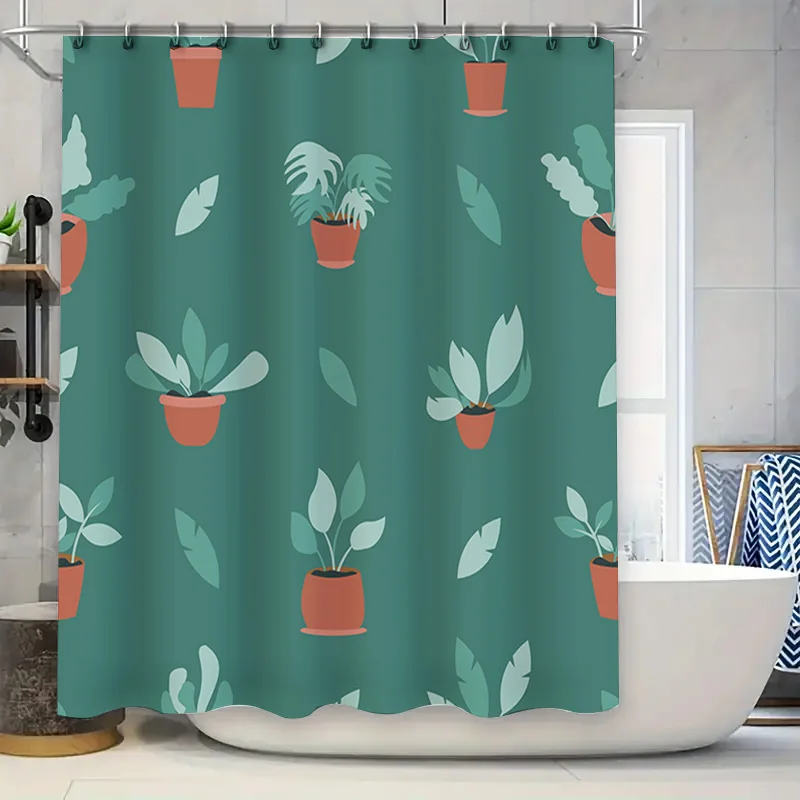 

Green Plants Pattern Shower Curtain Set Perfect for Your Bathroom Decor!
