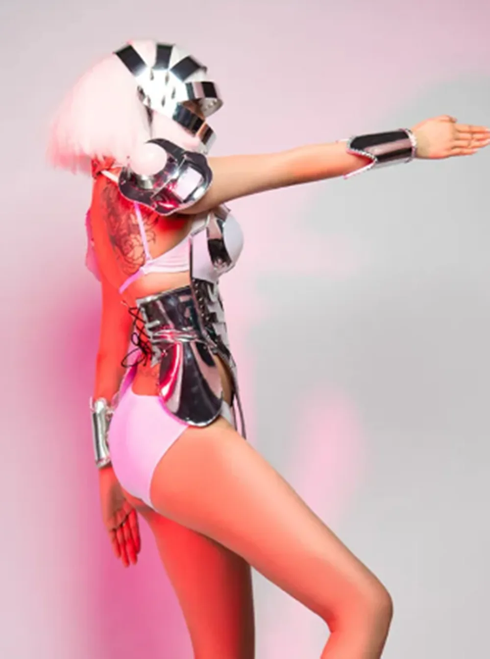 2025 Punk Future Technology Armor Rivet Helmet Nightclub Bar Gogo Dancer Stage Costume Cosply Outfit Drag Queen Clothes yj079