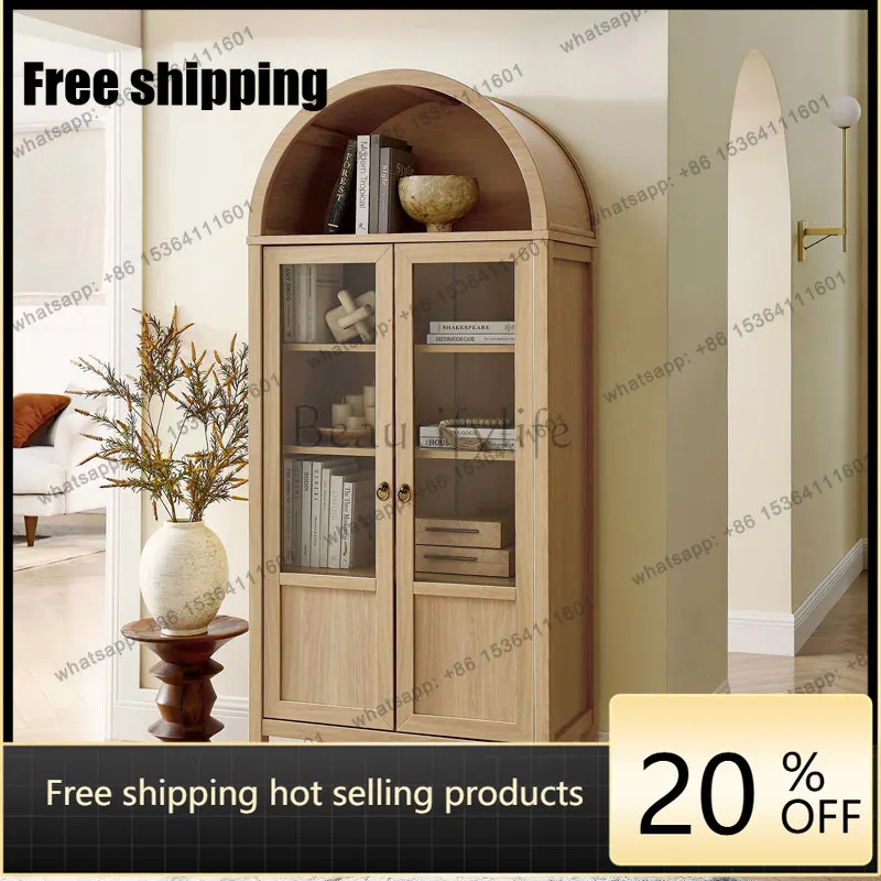 LD American arched bookcase retro glass door storage side cabinet